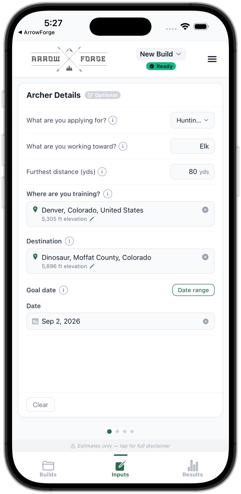 Archer Details input screen