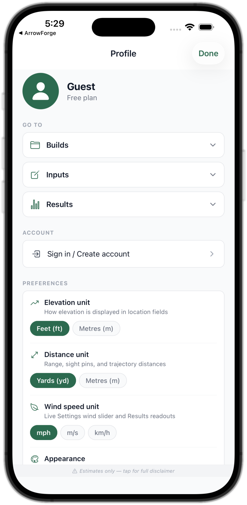 Profile and preferences